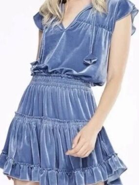 Misa Los Angeles Dusty Blue Velvet Mini Dress